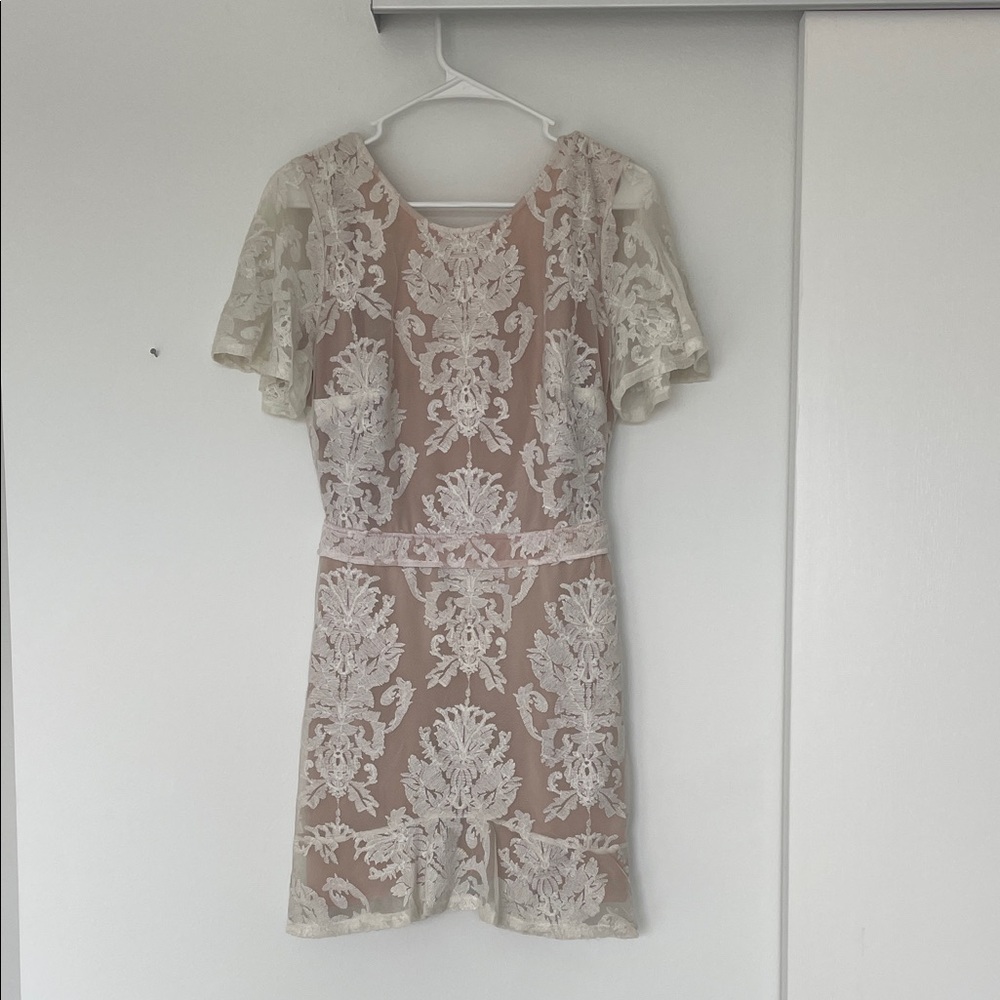 For Love And Lemons Cream and Tan Lace Mini Dress